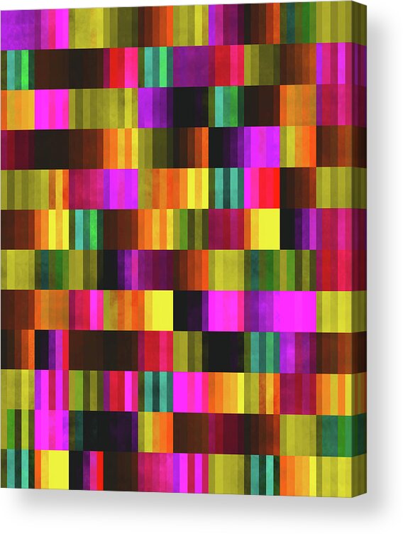 Colorful Acrylic Print featuring the mixed media Vibrant 70s Glitch Pattern - Yellow and Violet by Studio Grafiikka