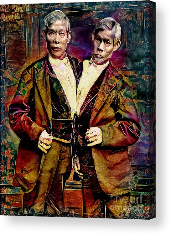 Wingsdomain Acrylic Print featuring the photograph Vintage Nostalgic Circus Sideshow Chang and Eng Bunker Siamese Twins 20210913 by Wingsdomain Art and Photography