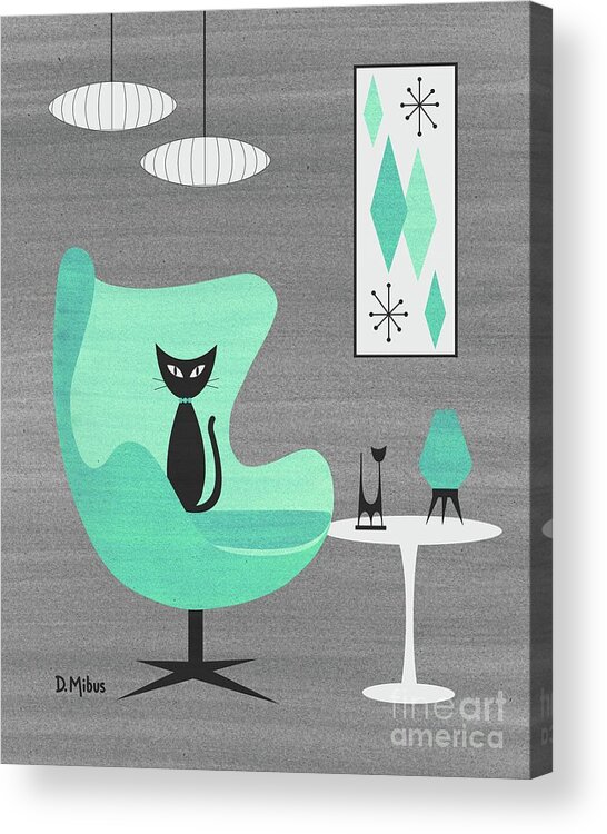 Mid Century Modern Acrylic Print featuring the mixed media Egg Chair in Aqua nd Gray by Donna Mibus