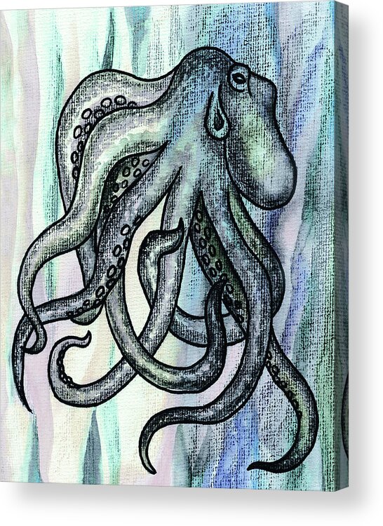 Octopus Acrylic Print featuring the painting Watercolor Octopus Beach Art Teal Blue Sea Creature by Irina Sztukowski
