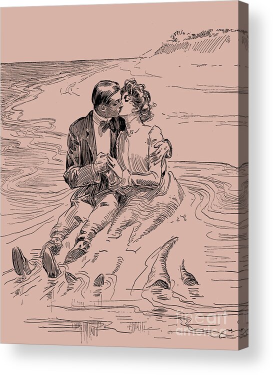 Couple Acrylic Print featuring the drawing Wedding Kiss by Madame Memento