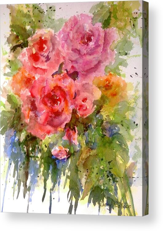 Roses Acrylic Print featuring the painting Weeping Roses by Cheryl Wallace