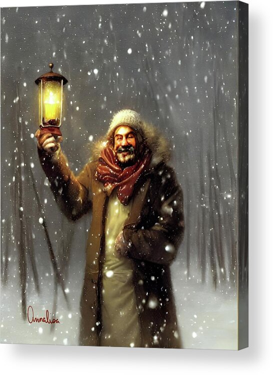 Snowstorm Acrylic Print featuring the digital art Welcoming Fellow in the Snow by Annalisa Rivera-Franz
