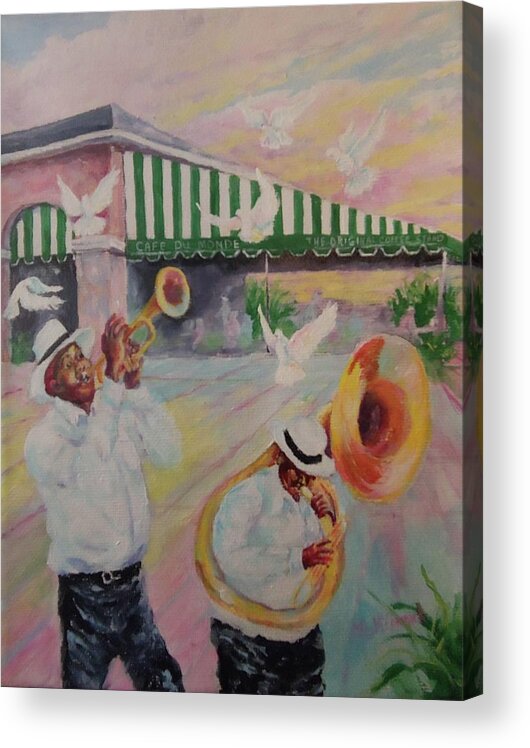 Mardi Gras Acrylic Print featuring the painting When the Saints Go Marching In--Cafe Du Monde by ML McCormick