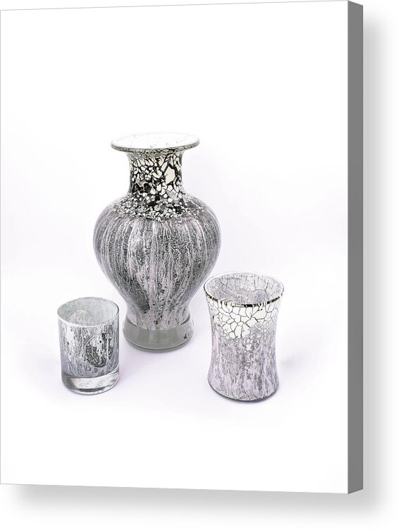 White Acrylic Print featuring the glass art White and Gray Set of Three by Christopher Schranck