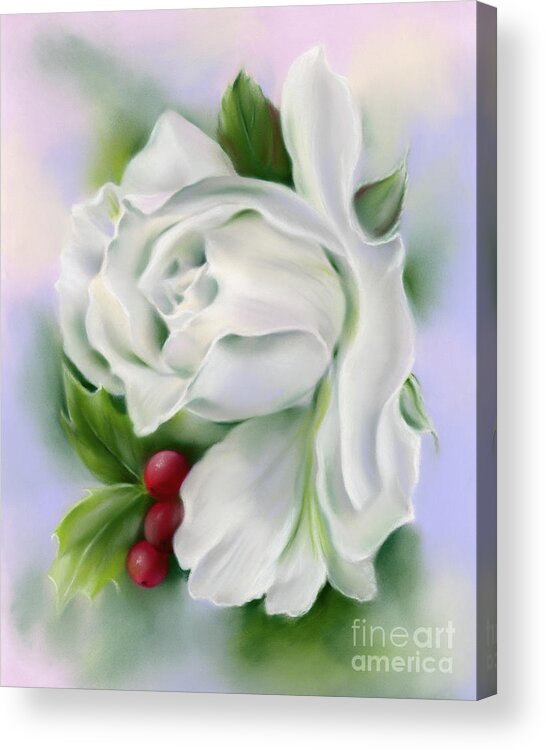 Botanical Acrylic Print featuring the painting White Rose and Winter Holly by MM Anderson