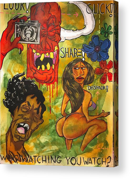#neoexpressionism #acrylicpainting #pastelpainting #juliusdewitthannah Acrylic Print featuring the mixed media Who's Watching by Julius Hannah