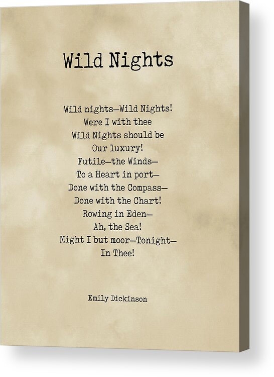Wild Nights Acrylic Print featuring the digital art Wild Nights - Emily Dickinson Poem - Literature - Typewriter Print on Old Paper by Studio Grafiikka