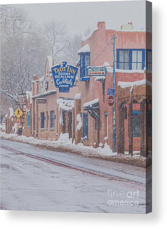 Taos Acrylic Print featuring the photograph Winter Scene Downtown Taos by Elijah Rael