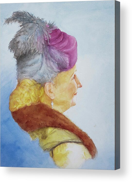 2020 Acrylic Print featuring the painting Woman in the Feathered Magenta Hat by George Harth