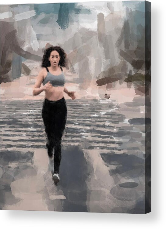 Jogger Acrylic Print featuring the painting Woman Jogger by Gary Arnold