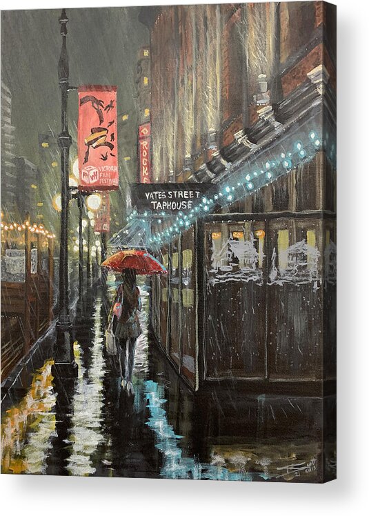 Dominion Acrylic Print featuring the painting Yates Street Victoria, January 2021 by Scott Dewis
