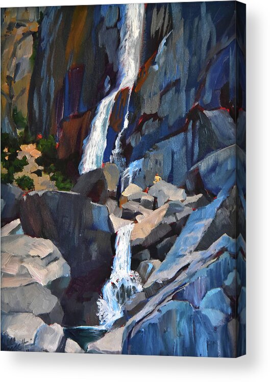 Waterfall Acrylic Print featuring the painting Yosemite Falls in August by Alice Leggett