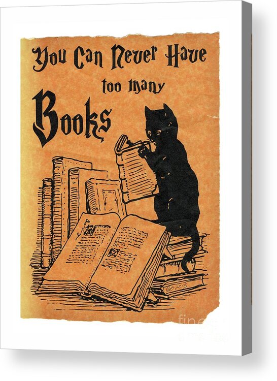 Books Acrylic Print featuring the drawing You Can Never Have Too Many Books on White by Pet Serrano