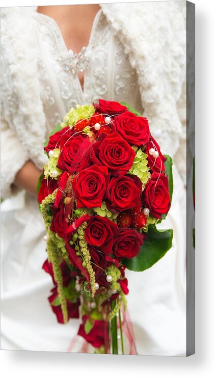 Bridal Bouquet Acrylic Print featuring the photograph Bridal bouquet with red roses by Matthias Hauser