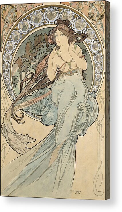 1890s Acrylic Print featuring the photograph La Musique, 1898 Watercolour On Card by Alphonse Marie Mucha