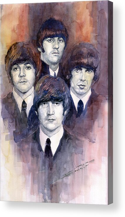 Watercolor Acrylic Print featuring the painting The Beatles 02 by Yuriy Shevchuk