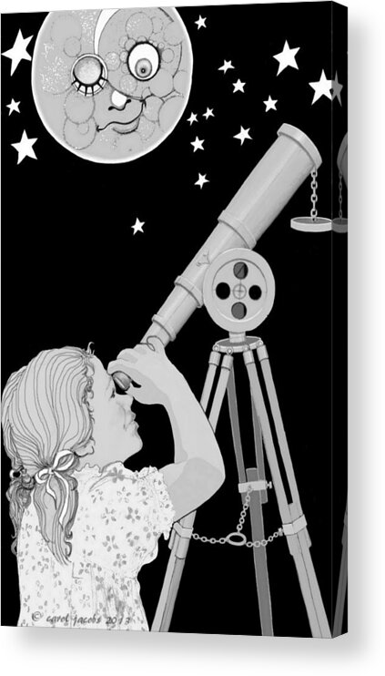 Little Girl Acrylic Print featuring the digital art The Moon Looks Back by Carol Jacobs