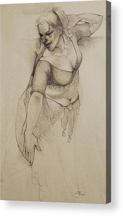 Belly Dancer Acrylic Print featuring the drawing Veil Dance by Jani Freimann