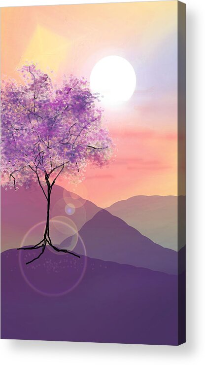 Tree Acrylic Print featuring the digital art Tree on a Hill by Ginny Schmidt