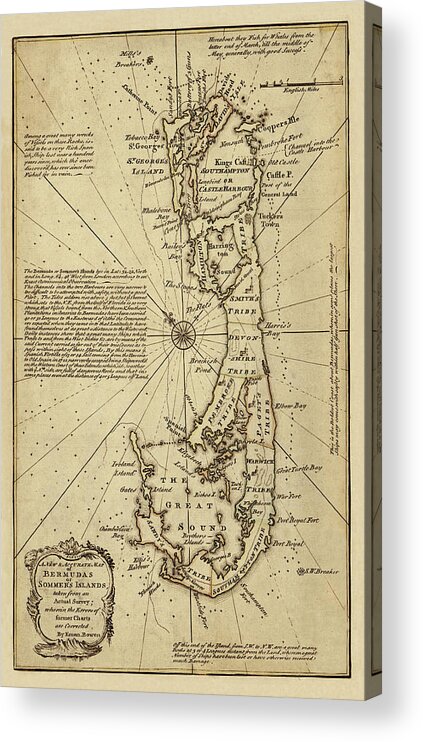 Map Of Bermuda Acrylic Print featuring the photograph Map Of Bermuda 1750 #2 by Andrew Fare