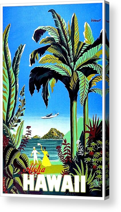 Aloha Acrylic Print featuring the painting Aloha Hawaii, tropic island, vintage travel poster by Long Shot