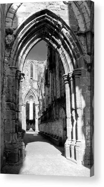Monochrome Photography Acrylic Print featuring the photograph Arched passage. Fountains Abbey. by Elena Perelman