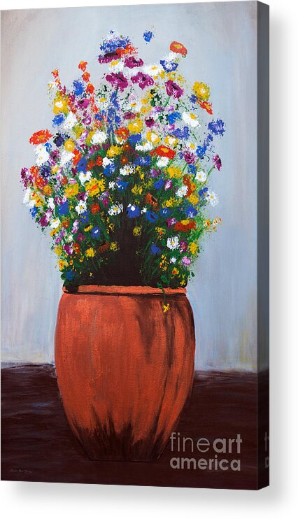 Floral Acrylic Print featuring the painting Impressionist Wildflower Garden Painting A103017 by Mas Art Studio