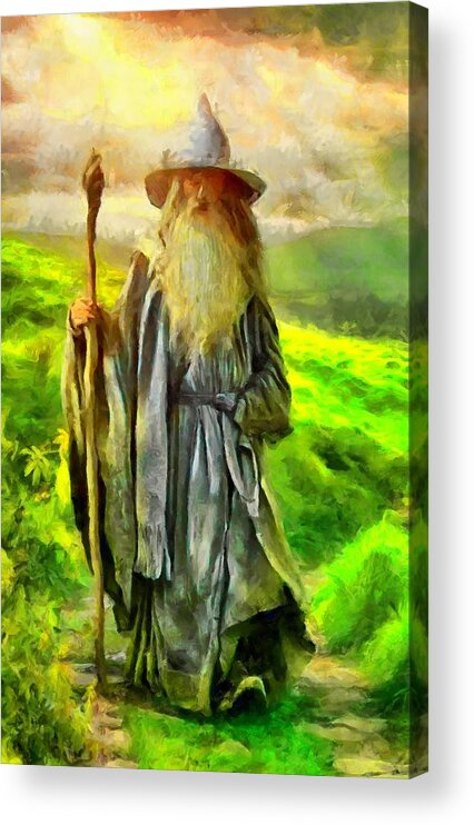 Gandalf The Grey Acrylic Print featuring the digital art Gandalf, the Grey by Caito Junqueira