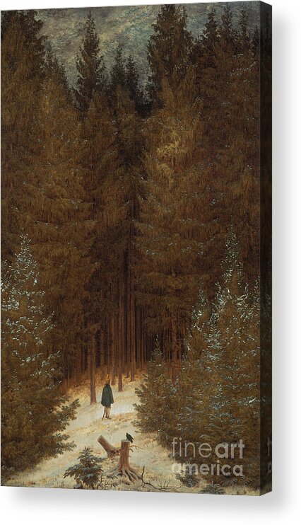 Caspar David Friedrich Acrylic Print featuring the painting Hunter in the Forest by Caspar David Friedrich