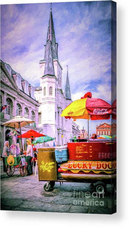 St. Louis Cathedral Acrylic Print featuring the photograph Jackson Square Scene - Painted - NOLA by Kathleen K Parker