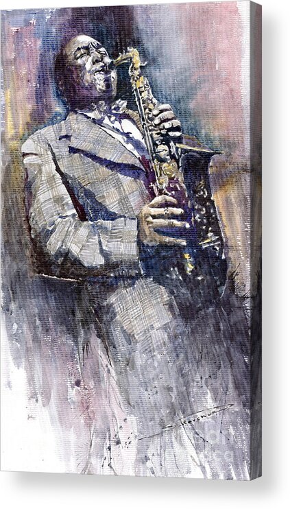 Watercolor Acrylic Print featuring the painting Jazz Saxophonist Charlie Parker by Yuriy Shevchuk