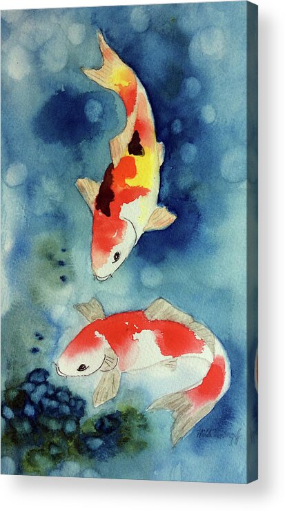 Koi Fish Acrylic Print featuring the painting Koi Fish 3 by Hilda Vandergriff