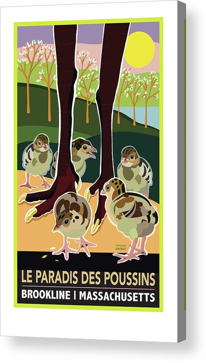 Brookline Turkeys Acrylic Print featuring the digital art Le Paradis des Poussins by Caroline Barnes