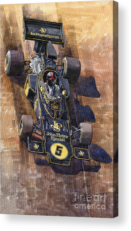 Watercolour Acrylic Print featuring the painting Lotus 72 Canadian GP 1972 Emerson Fittipaldi by Yuriy Shevchuk