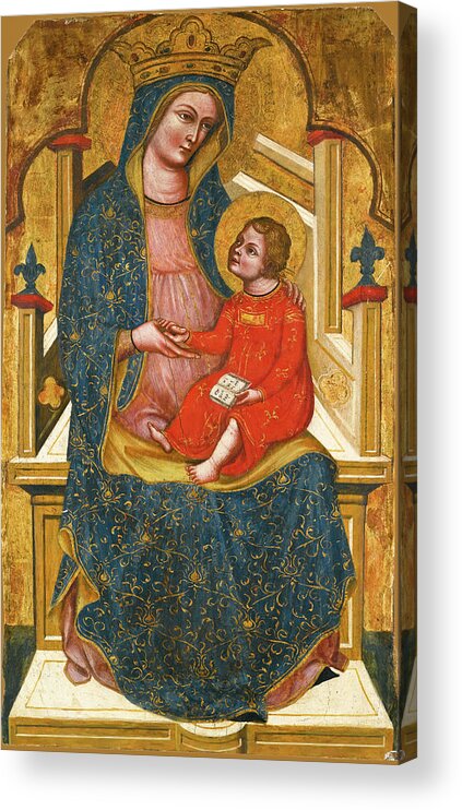 Master Of The Pesaro Crucifix Acrylic Print featuring the painting Madonna and Child enthroned by Master of the Pesaro Crucifix