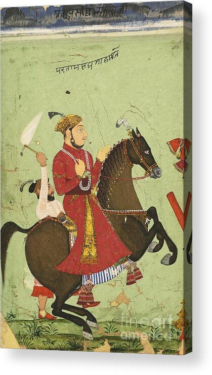 Maharana Pratap Singh On A Rearing Stallion Acrylic Print featuring the painting Maharana Pratap Singh On A Rearing Stallion by Celestial Images