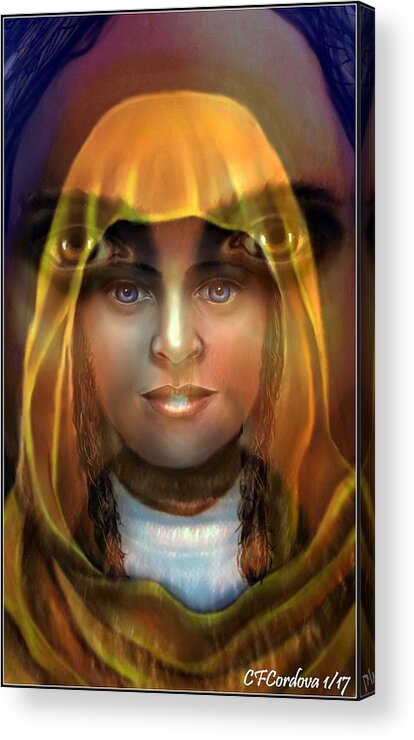 Jesus Acrylic Print featuring the digital art Mother and Son by Carmen Cordova