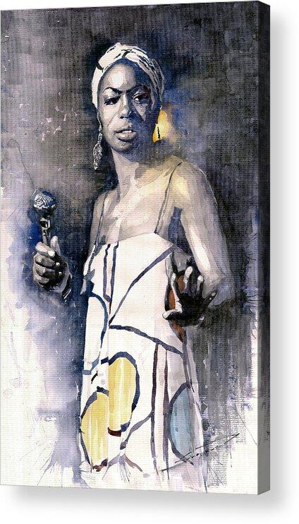 Watercolor Acrylic Print featuring the painting Nina Simone by Yuriy Shevchuk