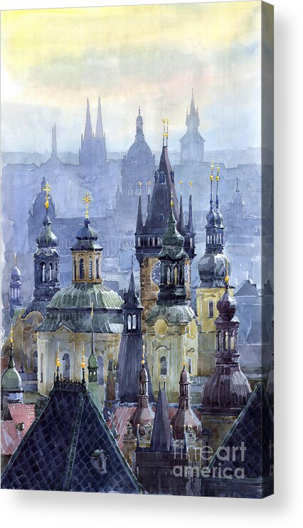 Architecture Acrylic Print featuring the painting Prague Towers by Yuriy Shevchuk