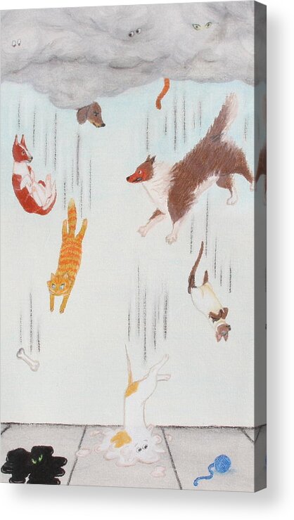 Dog Acrylic Print featuring the drawing Raining Cats and Dogs by Michelle Miron-Rebbe