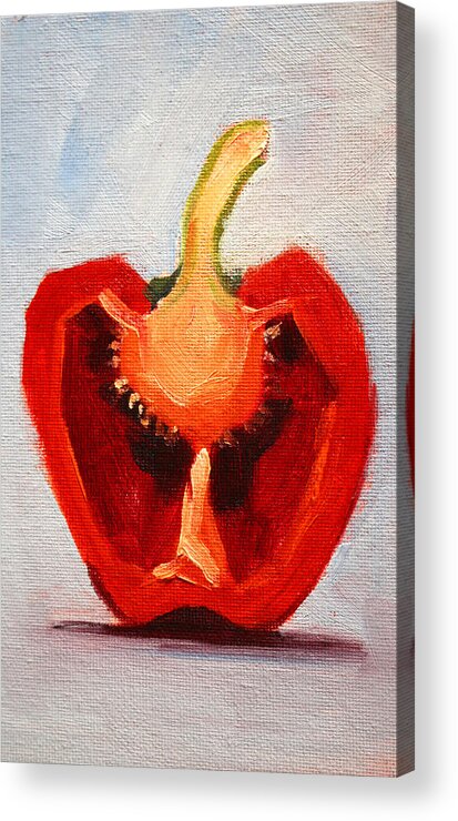 Kitchen Still Life Painting Acrylic Print featuring the painting Red Pepper Sliced by Nancy Merkle