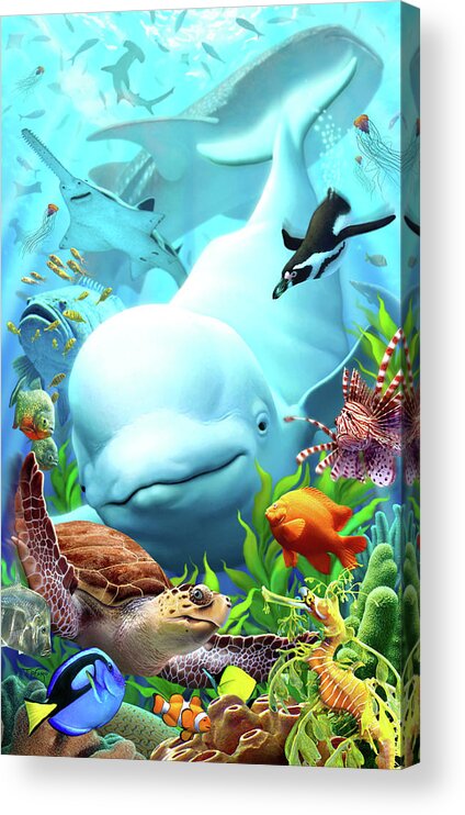Beluga Whale Acrylic Print featuring the digital art Seavilians 2 by Jerry LoFaro