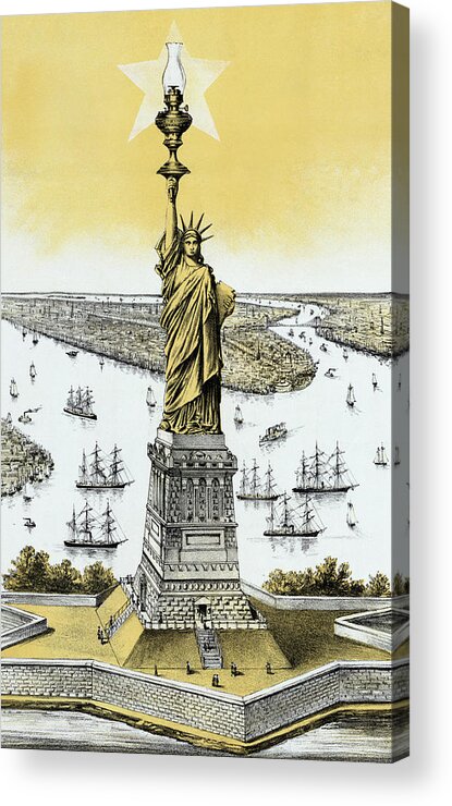 Architecture Acrylic Print featuring the painting The Statue of Liberty - Vintage by War Is Hell Store