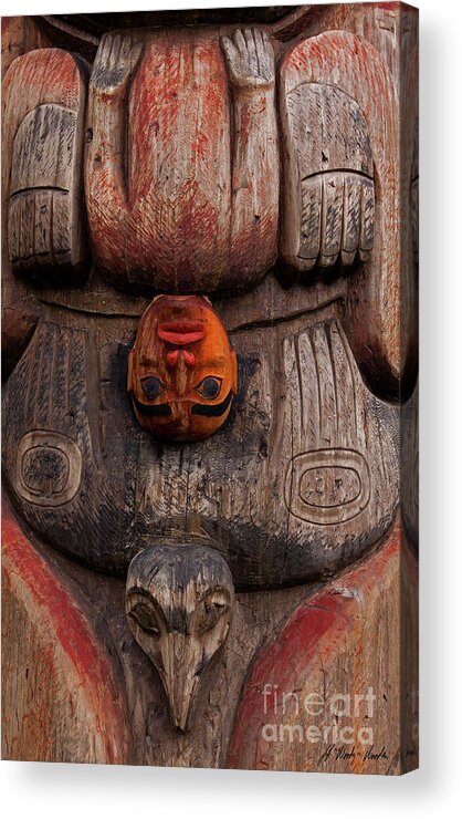 Totem Pole Design Acrylic Print featuring the photograph Totem Pole-Signed-#4886 by J L Woody Wooden
