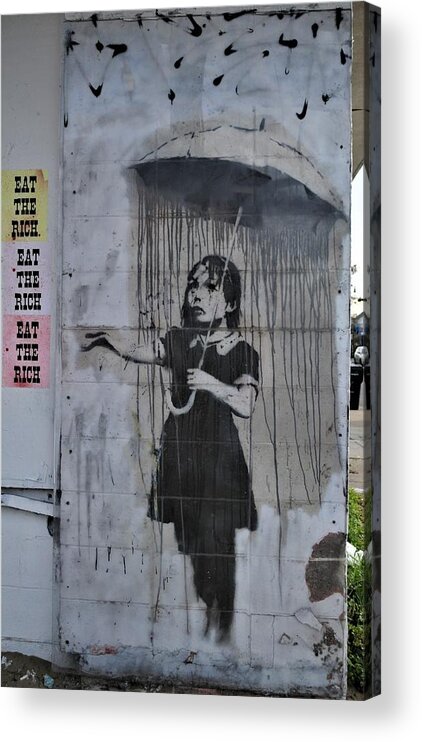 Banksy Umbrella Girl In New Orleans Graffiti Speaks Louder Than Words #4  Acrylic Print by Michael Hoard - Fine Art America