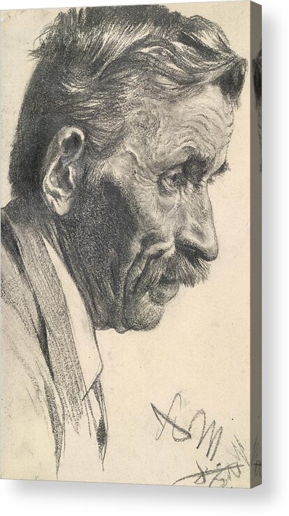 19th Century Art Acrylic Print featuring the drawing A Man's Head by Adolph Menzel