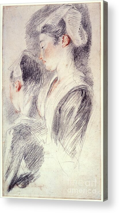 Art Acrylic Print featuring the drawing Two Studies Of A Young Womans Head by Print Collector