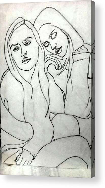 Girls Acrylic Print featuring the drawing Untitled #76 by Donald C-Note Hooker