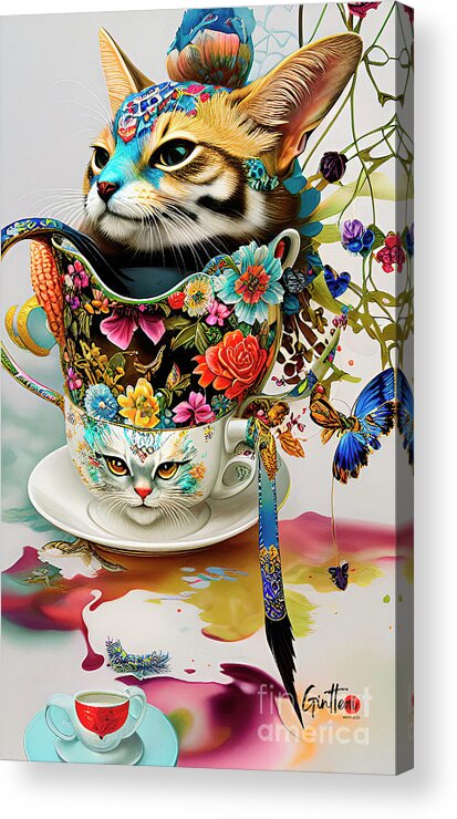Digital Art Acrylic Print featuring the digital art Cats in A Cup 2 Ginette In Wonderland Decorative Art by Ginette Callaway